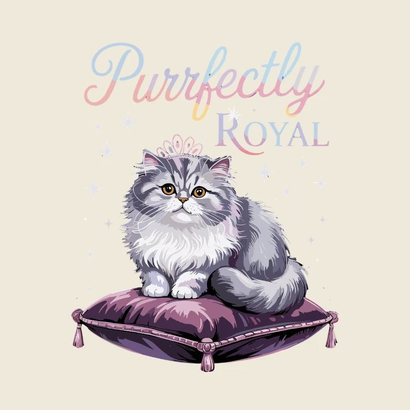 Purrfectly Royal Cat on Pillow with Crown