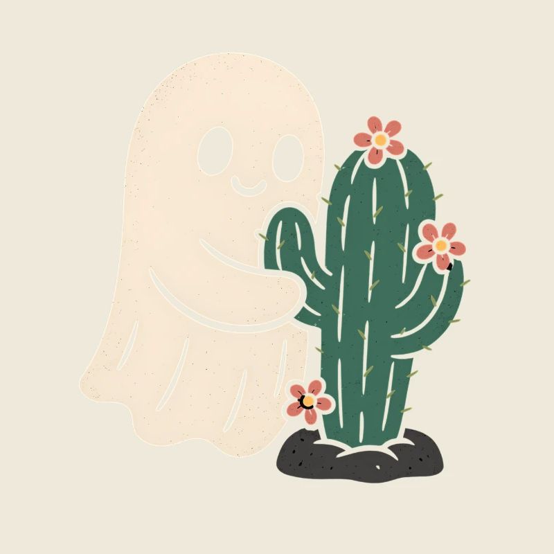 Fantôme étreignant les fleurs de cactus
