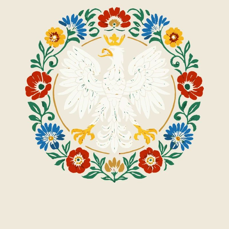Aigle polonais Emblème folklorique avec des fleurs