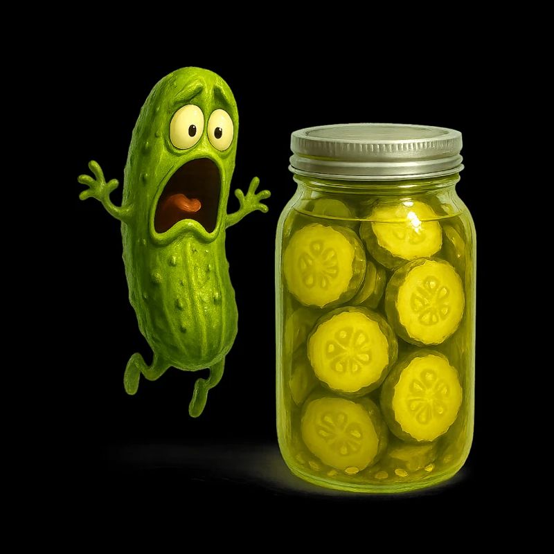 Scared Pickle and Humorous Jar