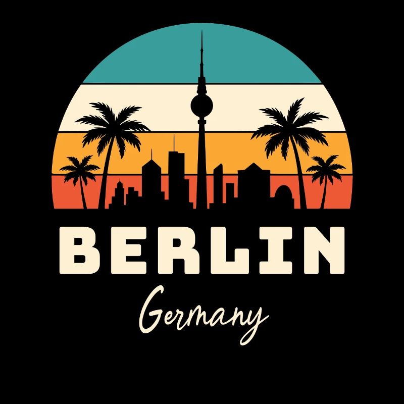 Berlin Germany – Retro skyline in sunset look