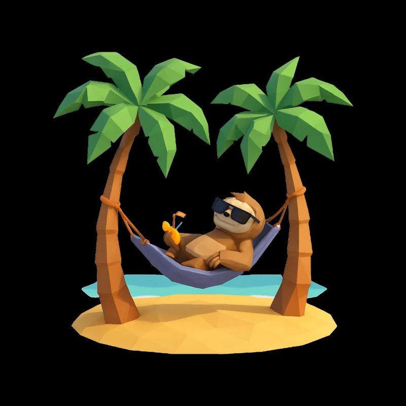 Relaxed sloth in hammock on the beach between