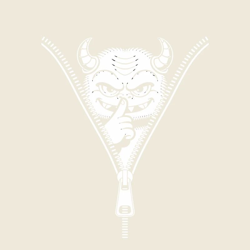 Diable coquin caché derrière une fermeture éclair