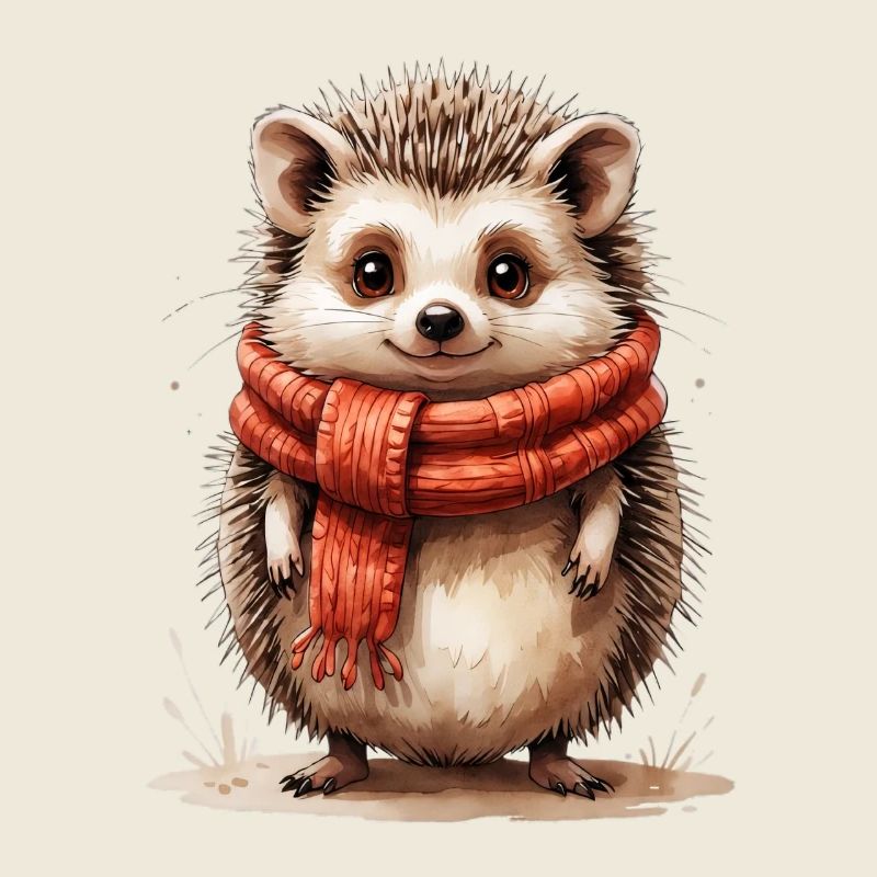 Hérisson d’hiver avec écharpe rouge