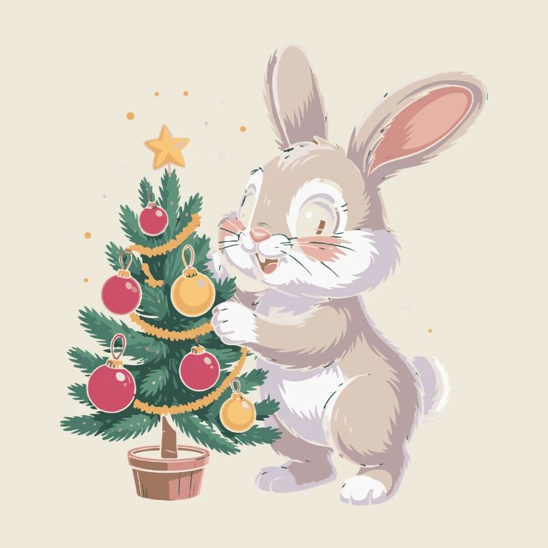 Easter bunny decorates tree