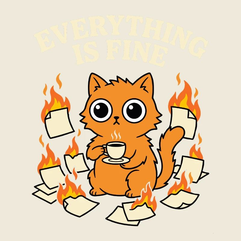 Everything Is Fine Kaffee Katze Chaos Lustig