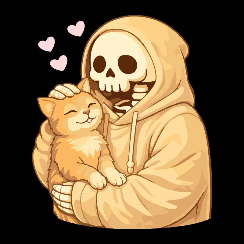 Cozy Skelett mit Katze – Sanfte Nähe