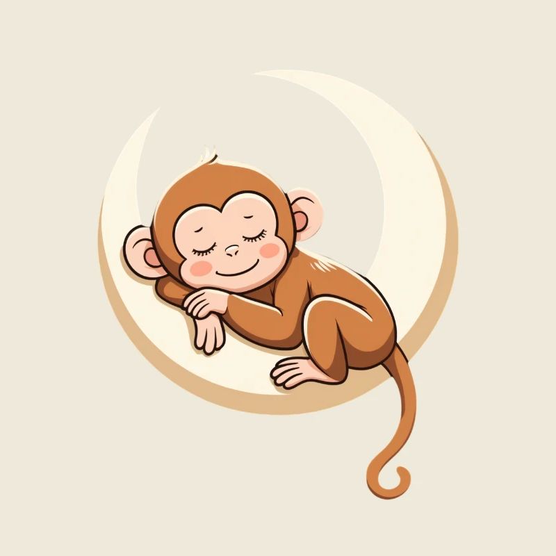 Sleeping monkey on moon pillow