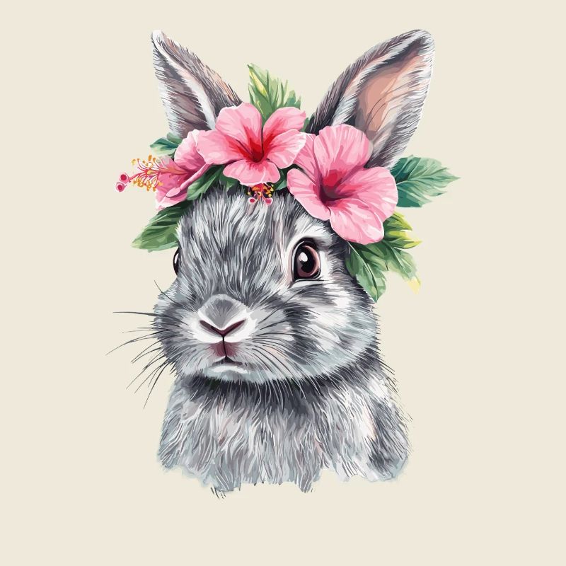 Lapin avec couronne de fleurs