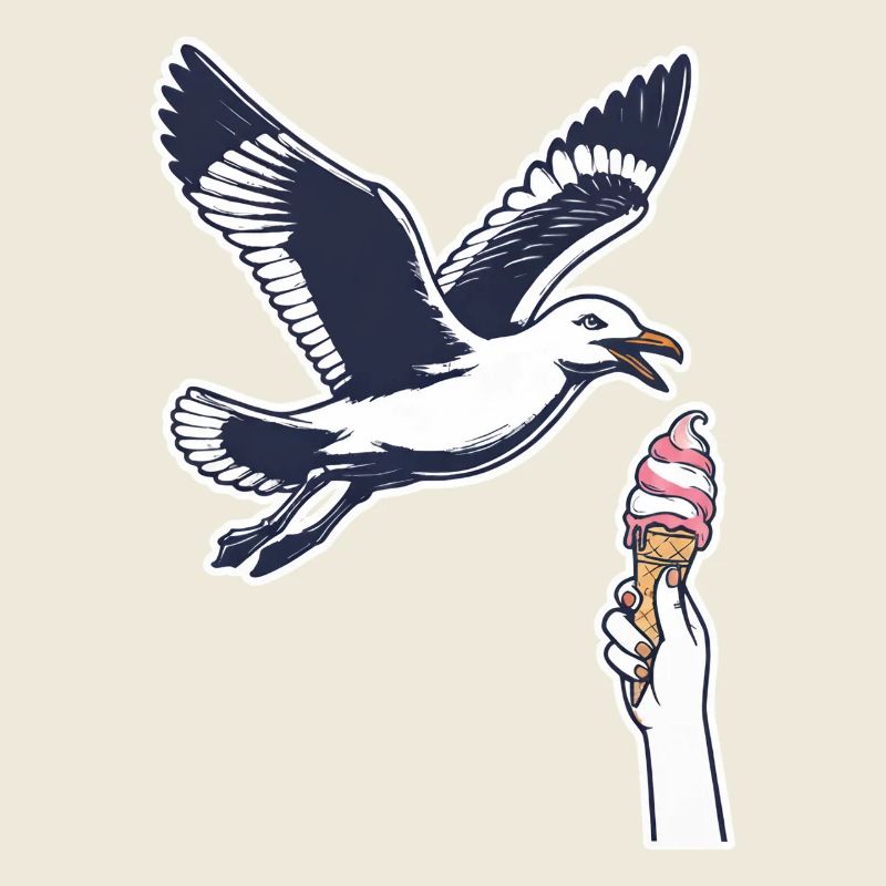 Lustige Möwe Stiehlt Eiscreme