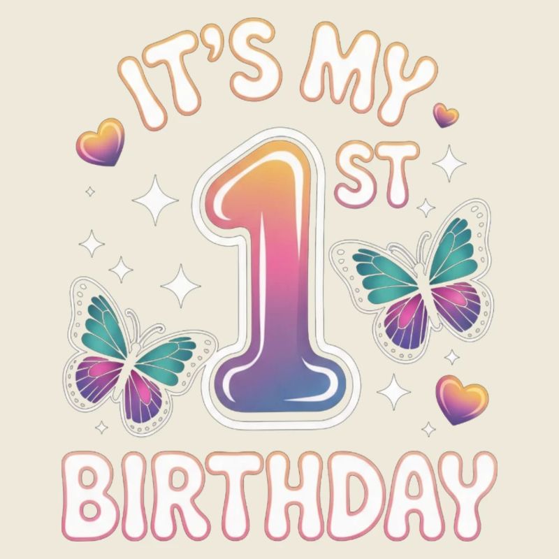 Erstes Geburtstagsdesign Gradient Schmetterlinge