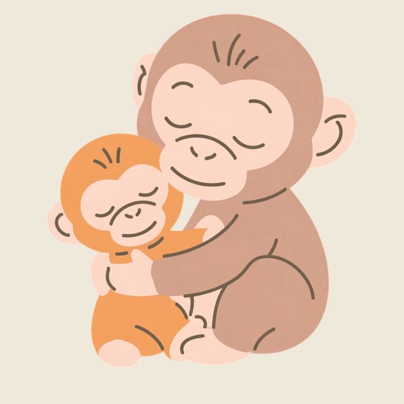 Les singes s’embrassent : Mère et Bébé