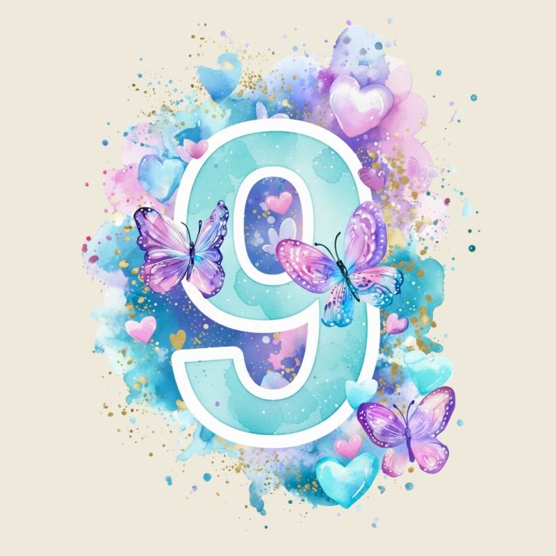 9. Geburtstag Schmetterlinge Pastell Mädchen Neun
