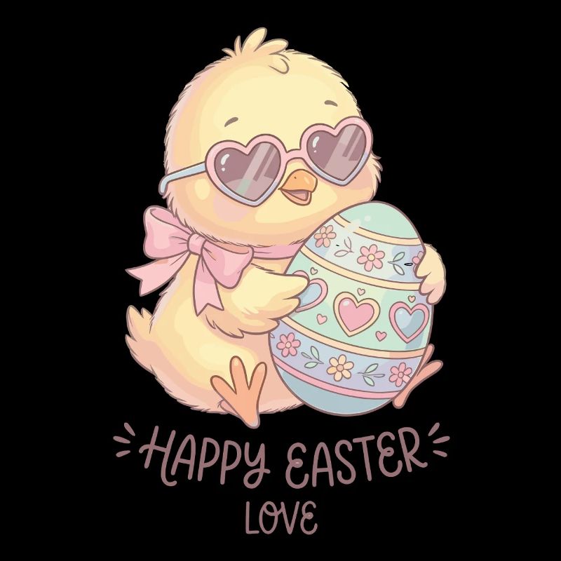 Pastel Chicken with Heart Glasses Easter Eggs