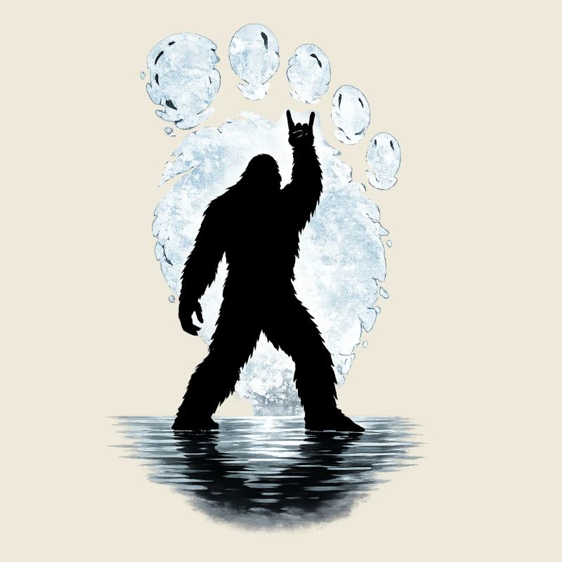 Bigfoot Rock on Shield Sasquatch Yeti Rock & Roll