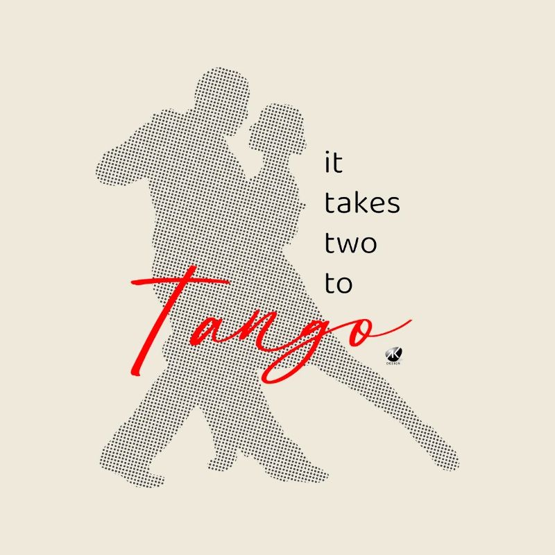 Silhouette du couple dansant de tango avec inscription