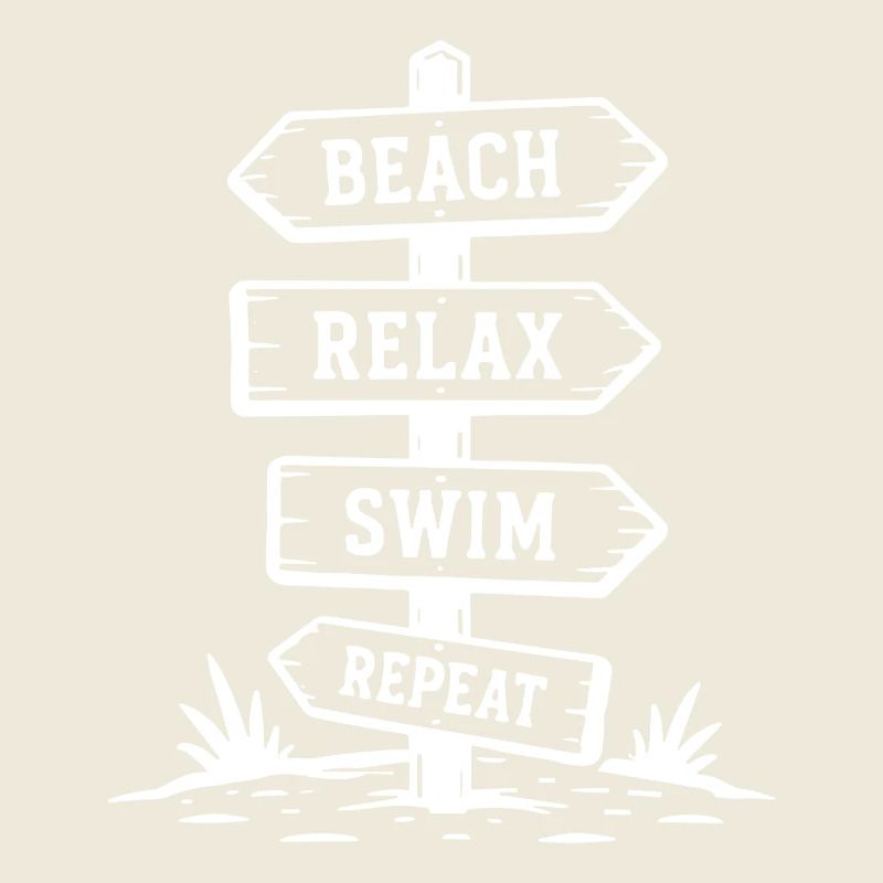 Beach Relax Swim Repeat Signpost Holiday Summer