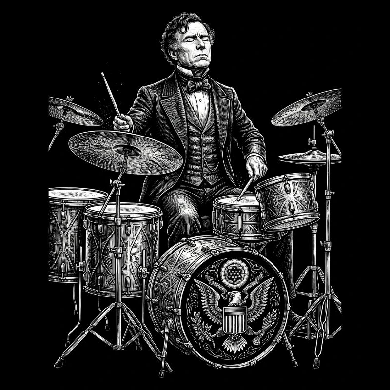 Franklin Pierce plays drums