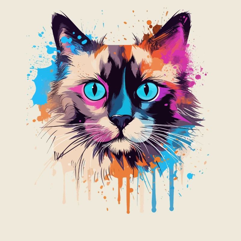 Visage de chat balinis coloré avec des éclaboussures