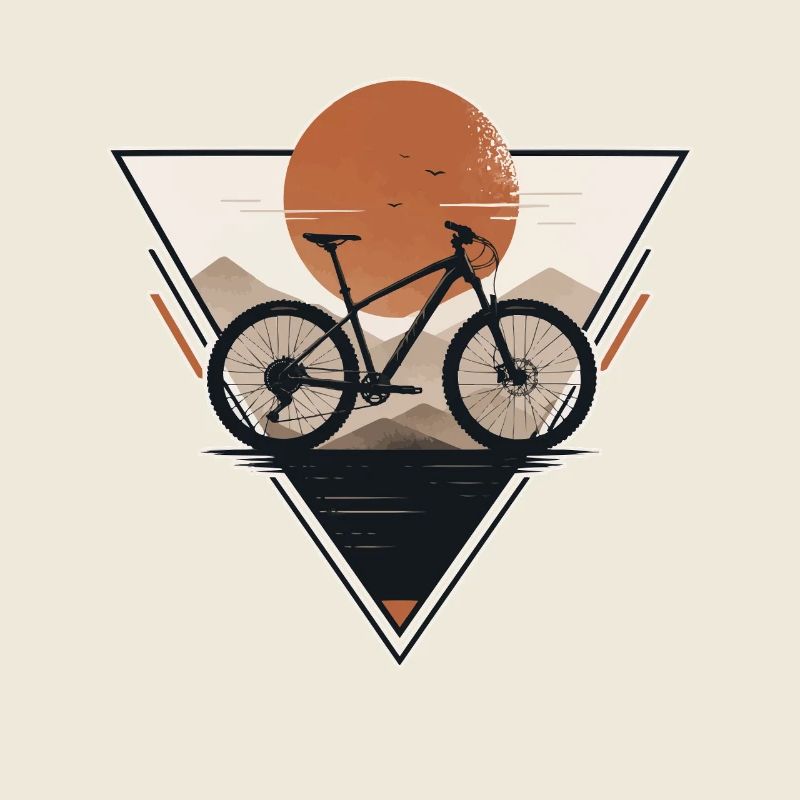 Coucher de soleil avec vélo dans un motif triangulaire