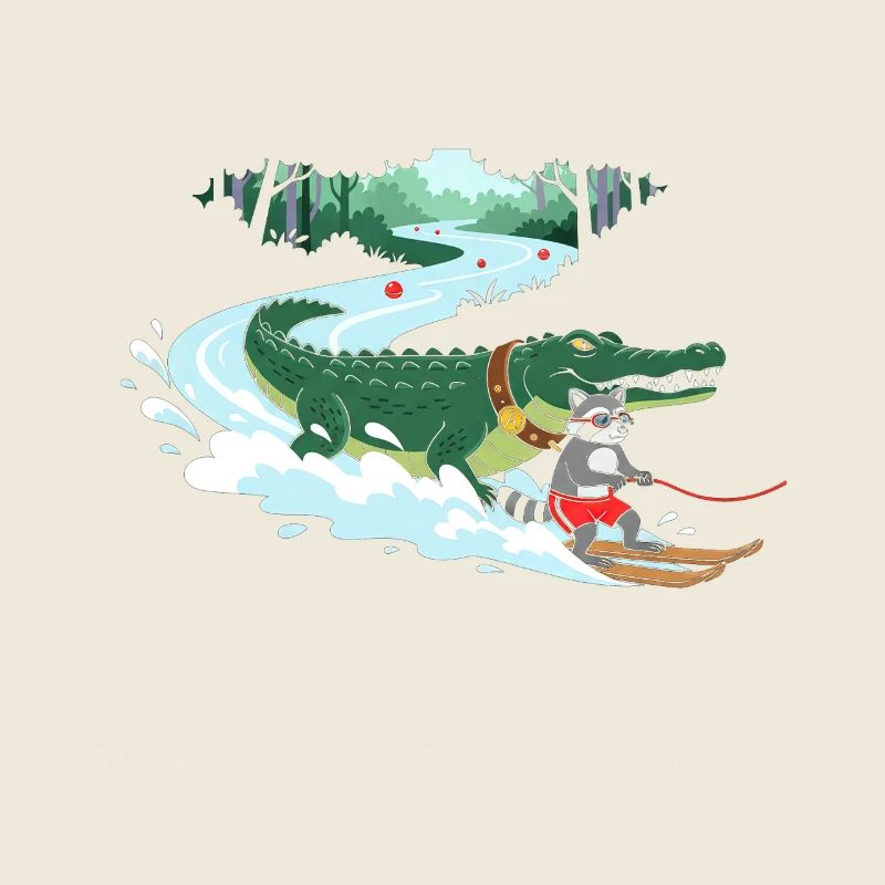 Crocodile Surfeur et Compagnon Chat
