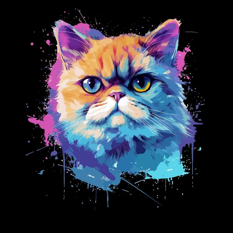 Farbenfrohe, exotische Katzengesicht-Splash-Art