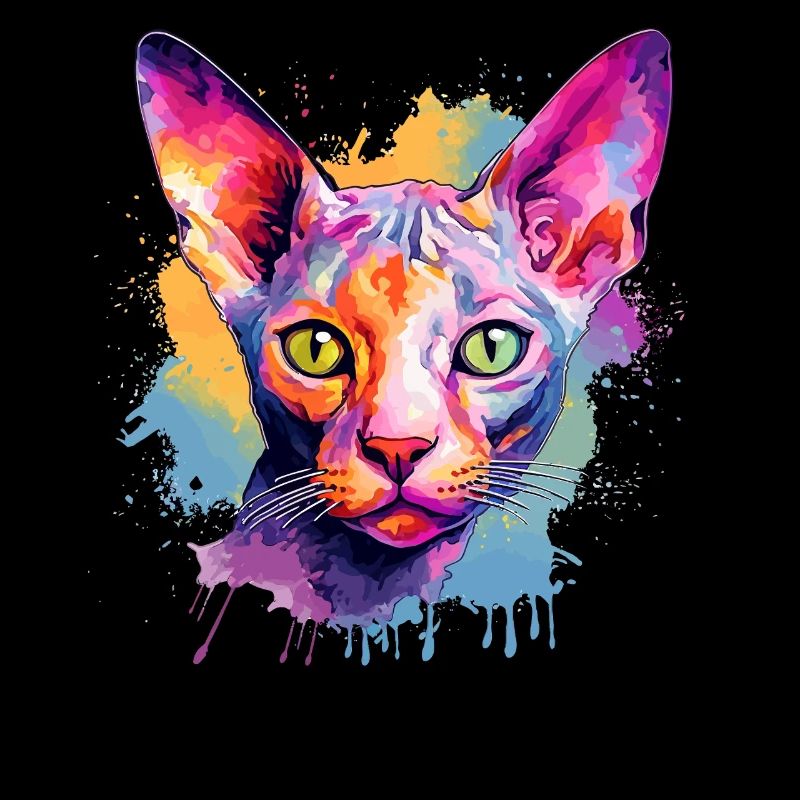 Bunte Splash Art: Cornish Rex Katzengesicht