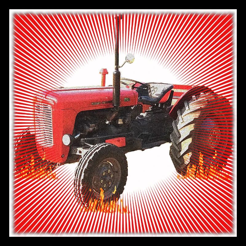 Roter Traktor mit Strahlendes Muster