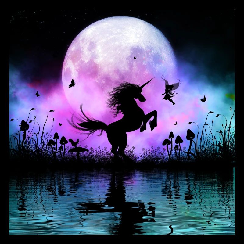 Wunderbares Einhorn mit Fee nachts