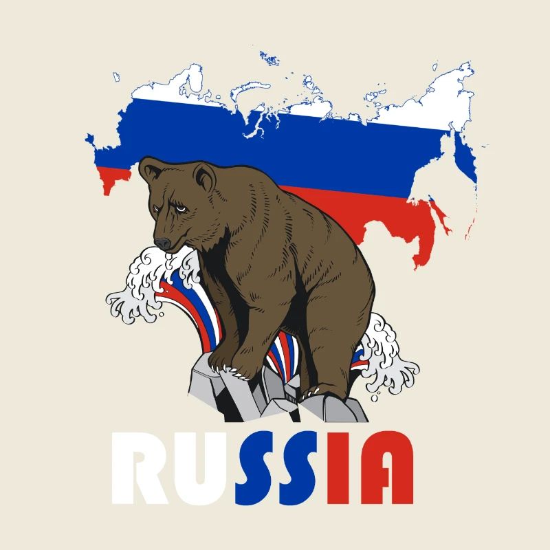 Russie conception de l’ours avec carte et drapeau