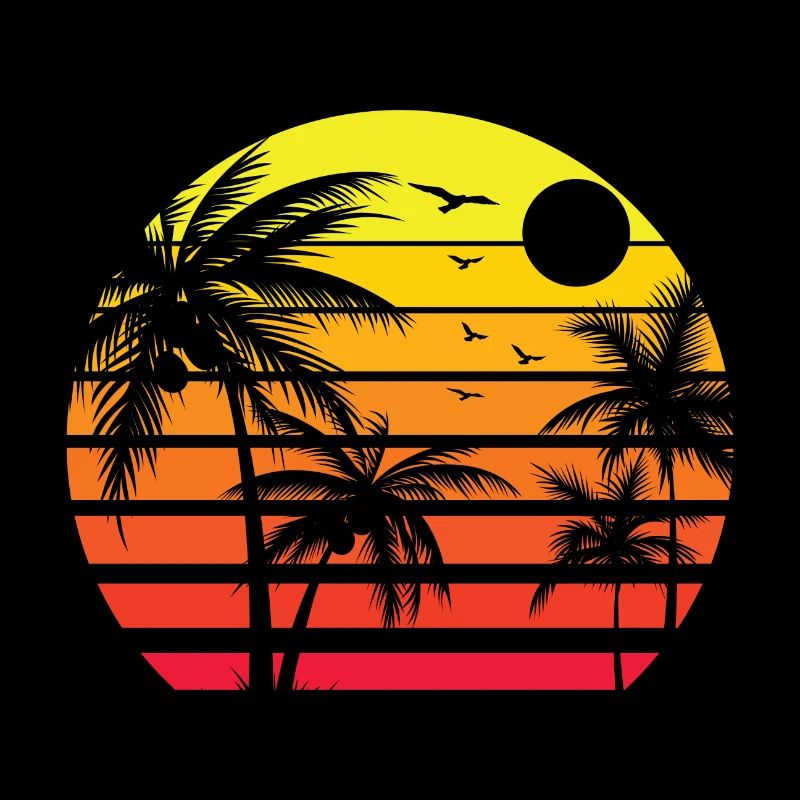 80s Summer Beach Palm Tree Sunset