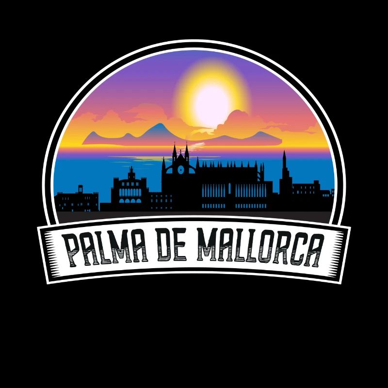 Palma De Mallorca Spain Skyline Vintage Sunset Tra