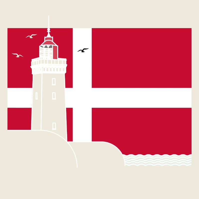 Drapeau du Danemark avec phare de Rubjerg Knude