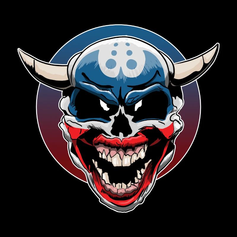 Evil clown skull with demonic laughter