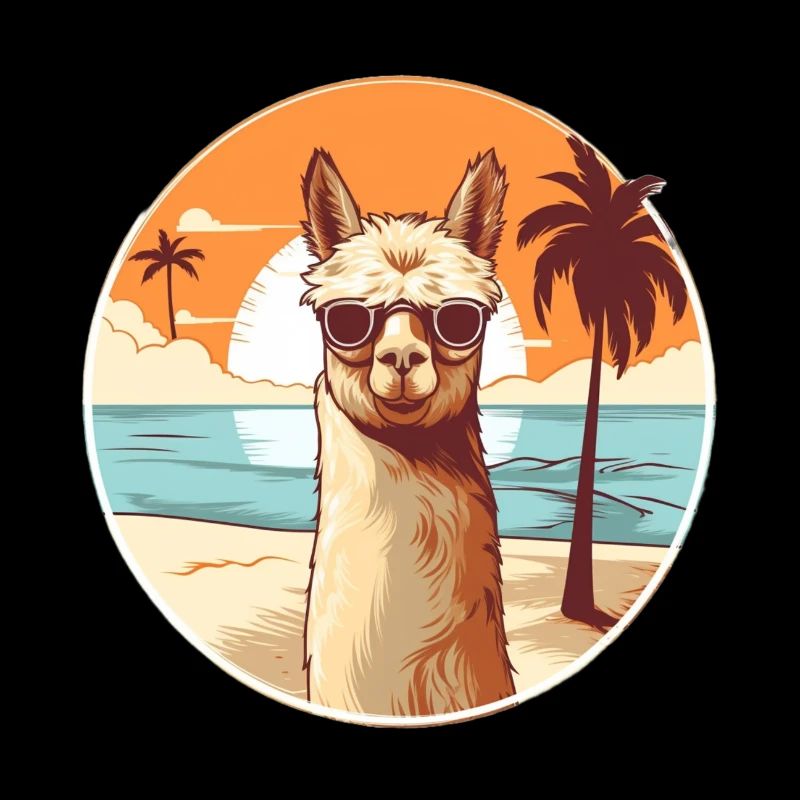 Llama on the beach with sunglasses