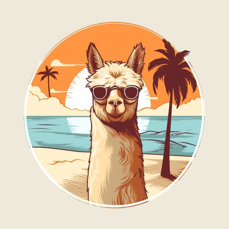 Lama sur la plage avec des lunettes de soleil