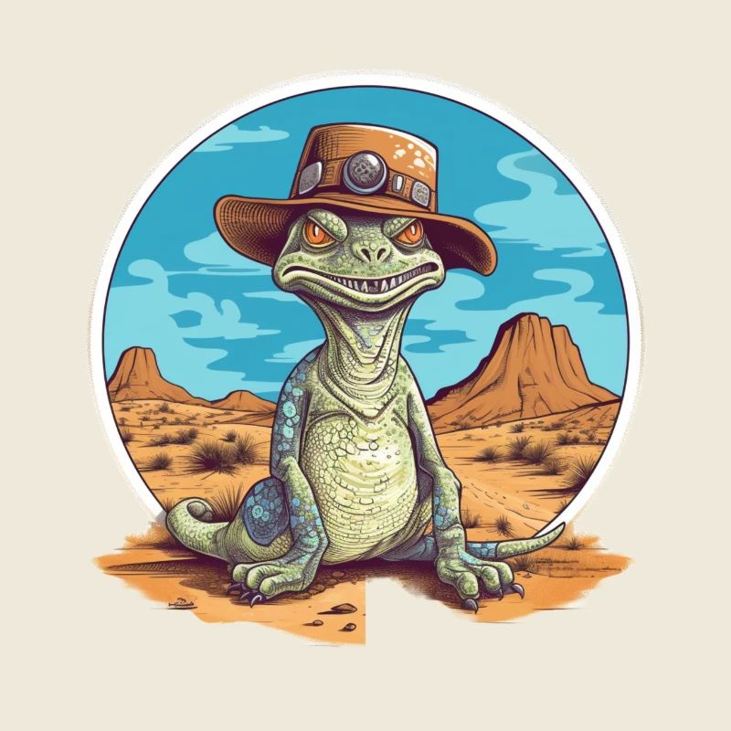 Kreativer Dinosaurier mit Hut in Wüste