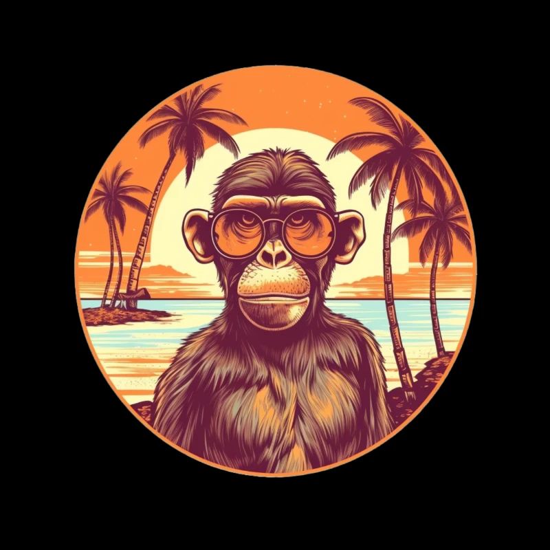 Stylish monkey in sunset scenery