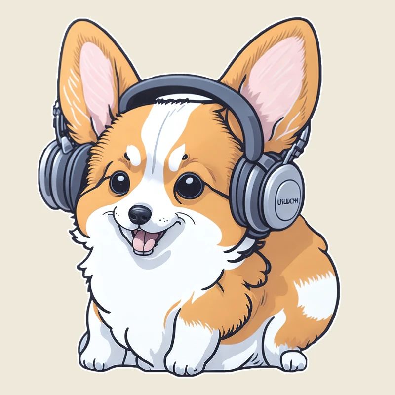 Corgi avec écouteurs