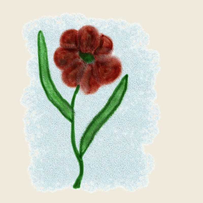 Rusty Red Flower with Green Leaves