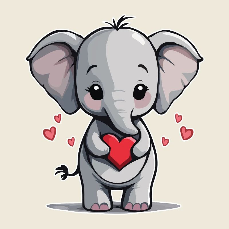 Bébé éléphant mignon avec coeur, Saint-Valentin