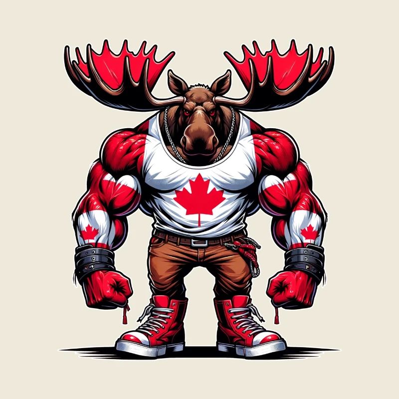 Wapiti du Canada avec drapeau national