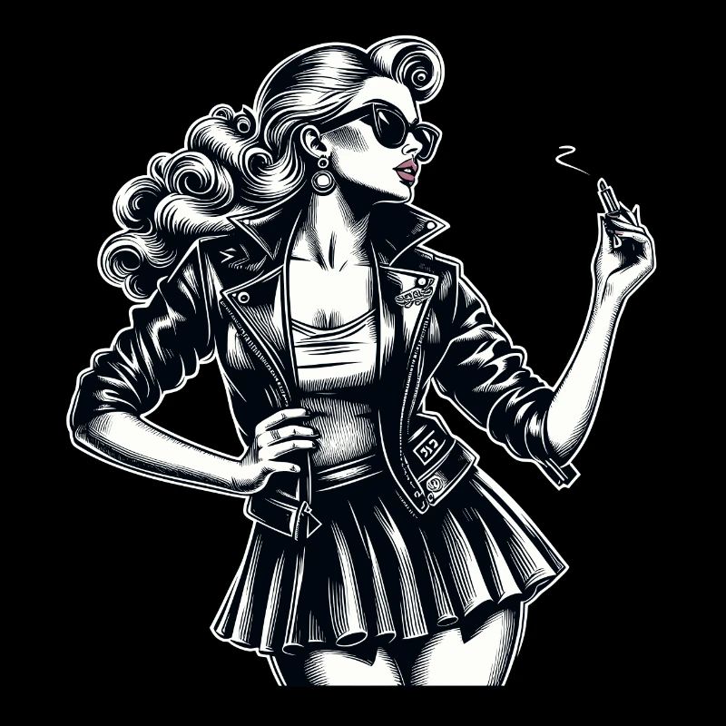 Rockabilly Frau Lederjacke Lippenstift Geschenk