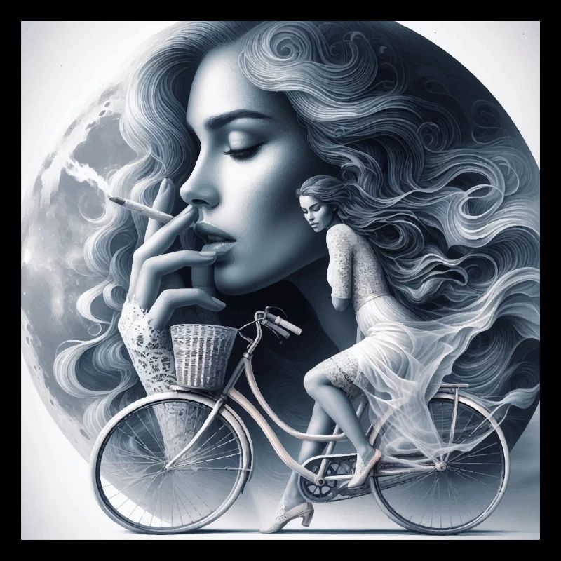 Dreamy Moonlit Cyclist Artwork