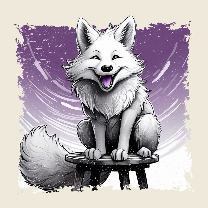 Bande dessinée Fox, riant, assis sur un tabouret | Affiche