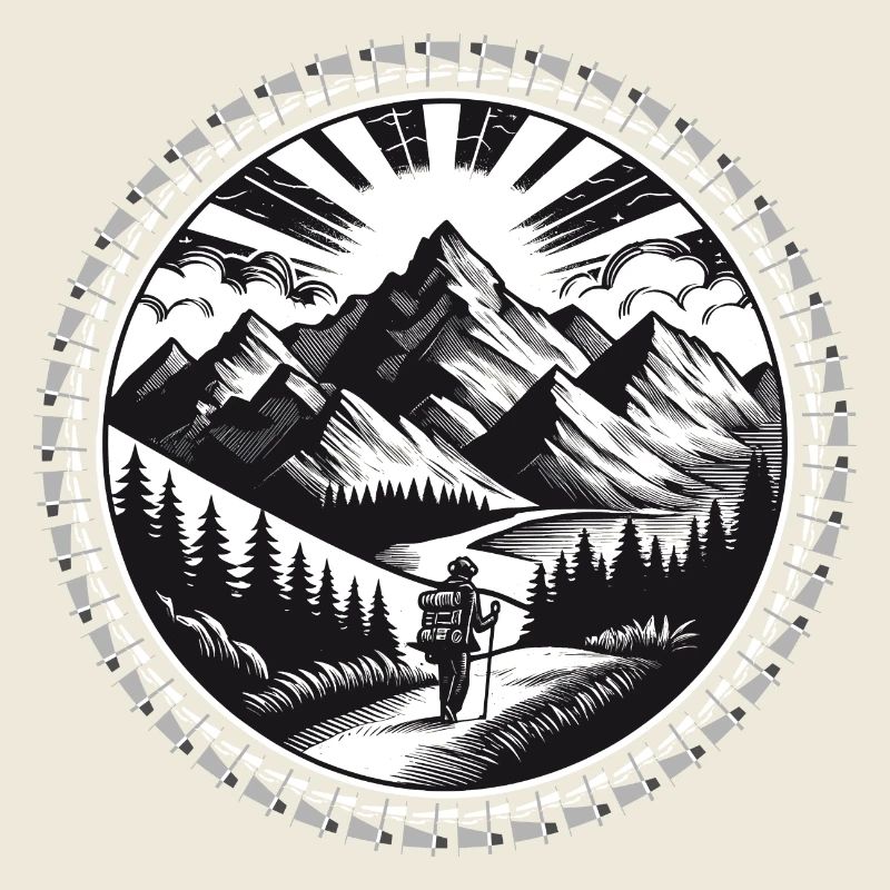 Berglandschaft mit einem Wanderer auf einem Pfad