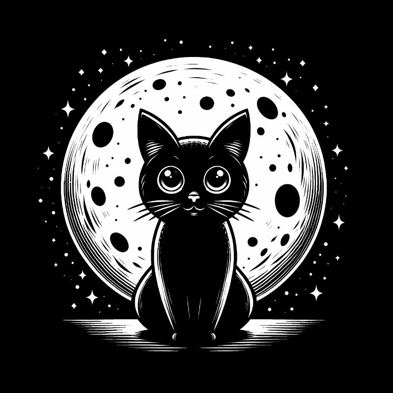 Moonlit Black Cat: Galactic Feline Fun