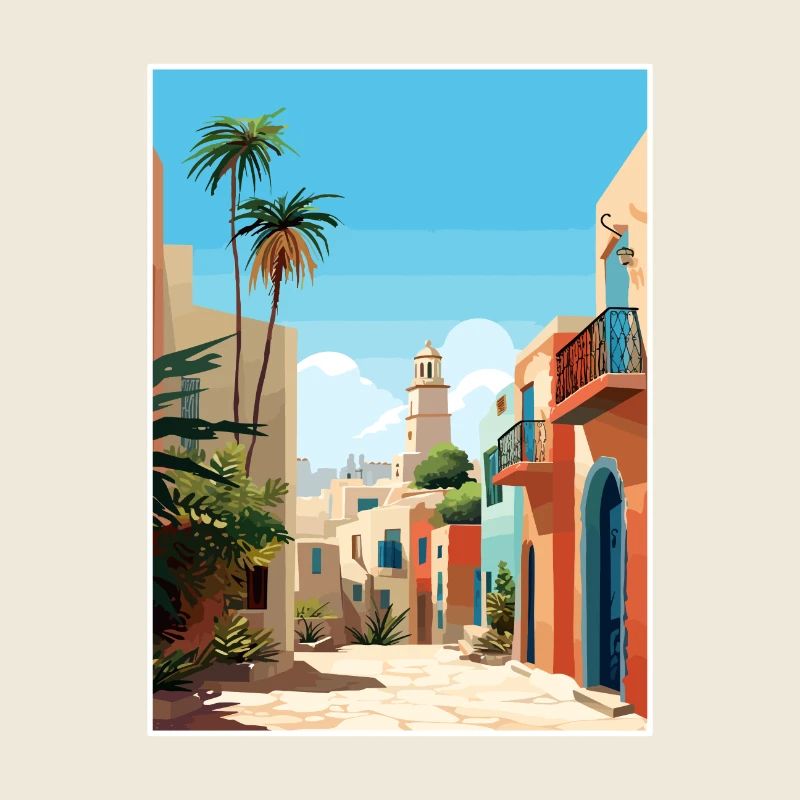 El Jadida Marokko Reiseposter Souvenir Farbe WPA