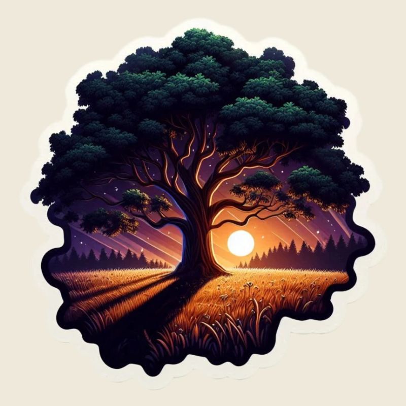 Sonnenuntergangsbaum Sticker