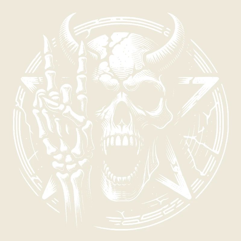 Skull mit Hörnern Pentagramm und devil horns